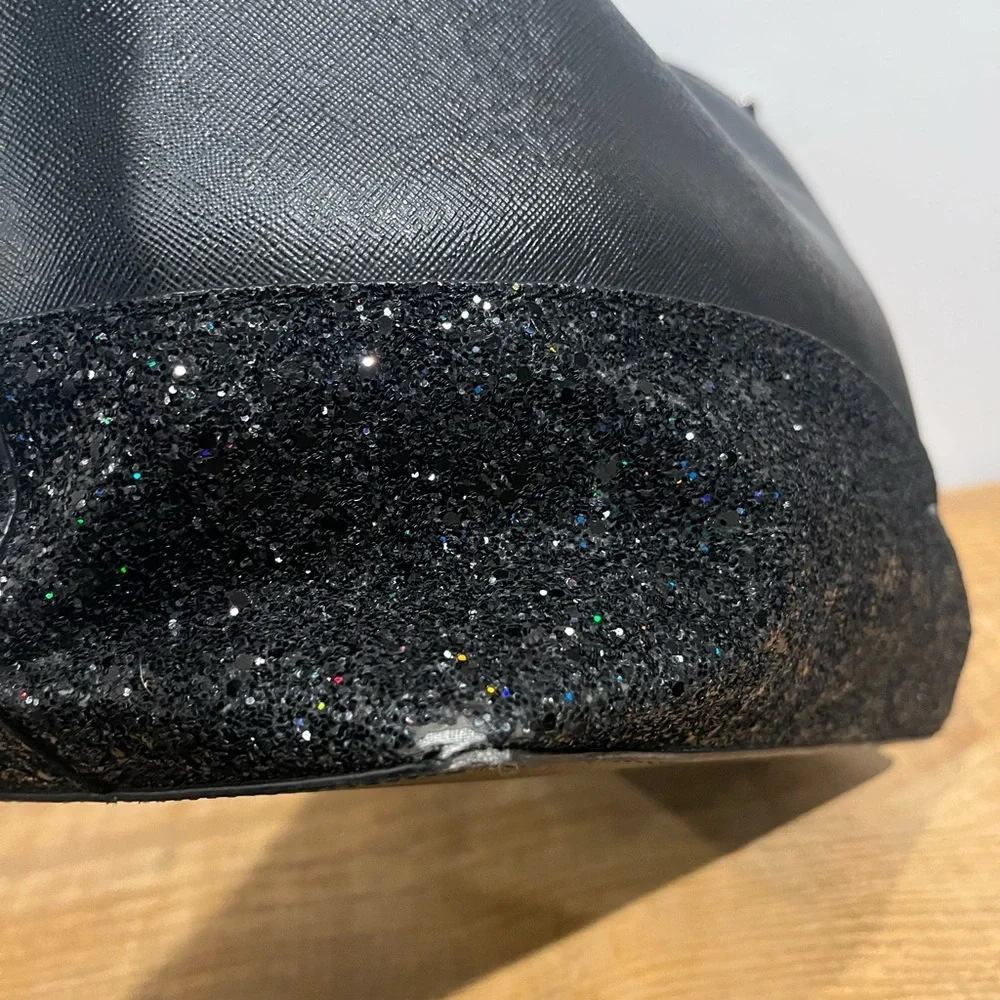 Kate‎ spade ♠️ black leather glitter trim tote bag GUC